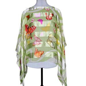 Vintage Y2K Carlisle M L Silk Green Butterfly Poncho Scarf Asymmetric FairyCore